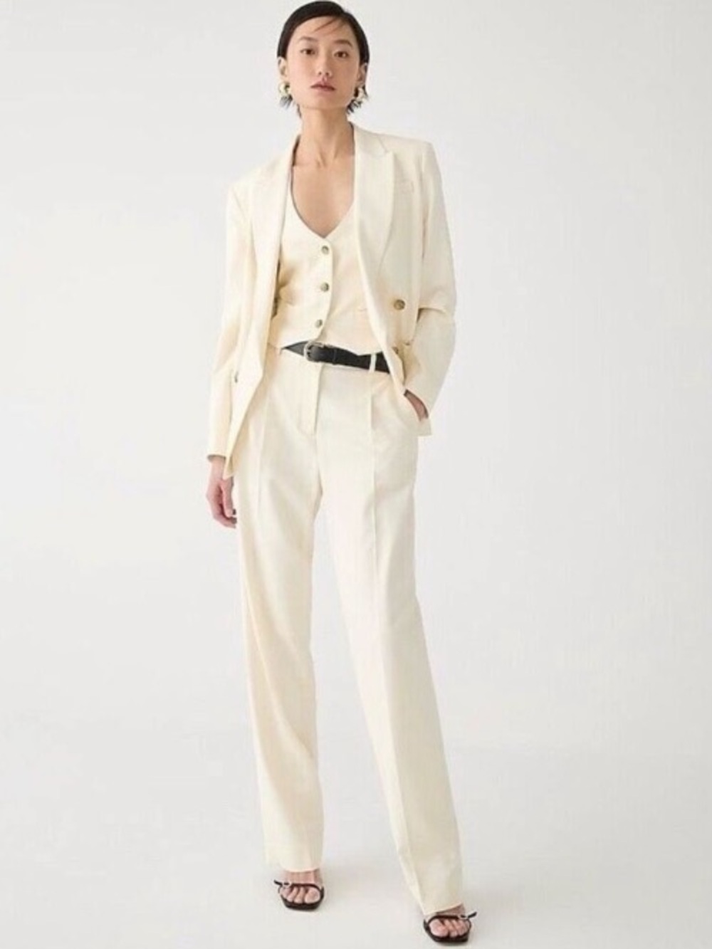 J. Crew Soft City Twill Essential Pant High Rise Wide Trouser Pant Ivory 00